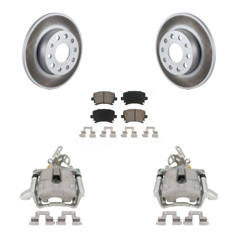 Rear Disc Brake Caliper Coated Rotors And Ceramic Pads Kit For Volkswagen Jetta Rabbit KCG-100235C by Transit Auto