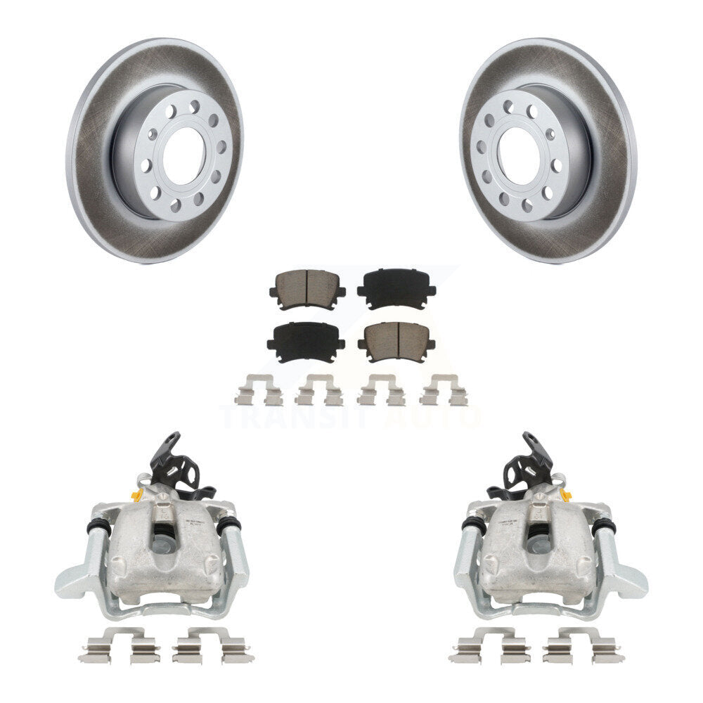 Rear Disc Brake Caliper Coated Rotors And Ceramic Pads Kit For Volkswagen Jetta With 260mm Diameter Rotor KCG-100240C by Transit Auto