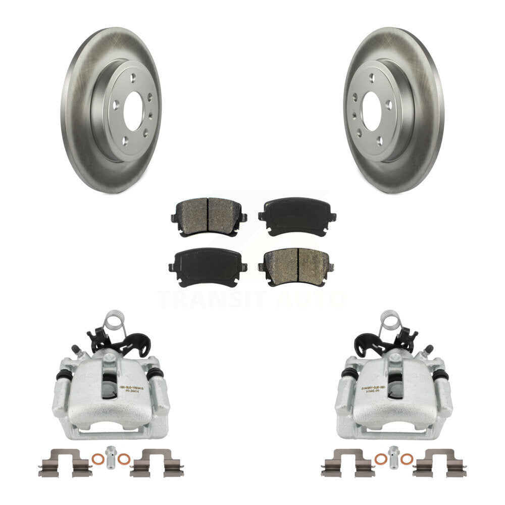 Rear Disc Brake Caliper Coated Rotors And Semi-Metallic Pads Kit For 2008 Audi A4 Quattro With 300mm Diameter Rotor KCG-100246S by Transit Auto