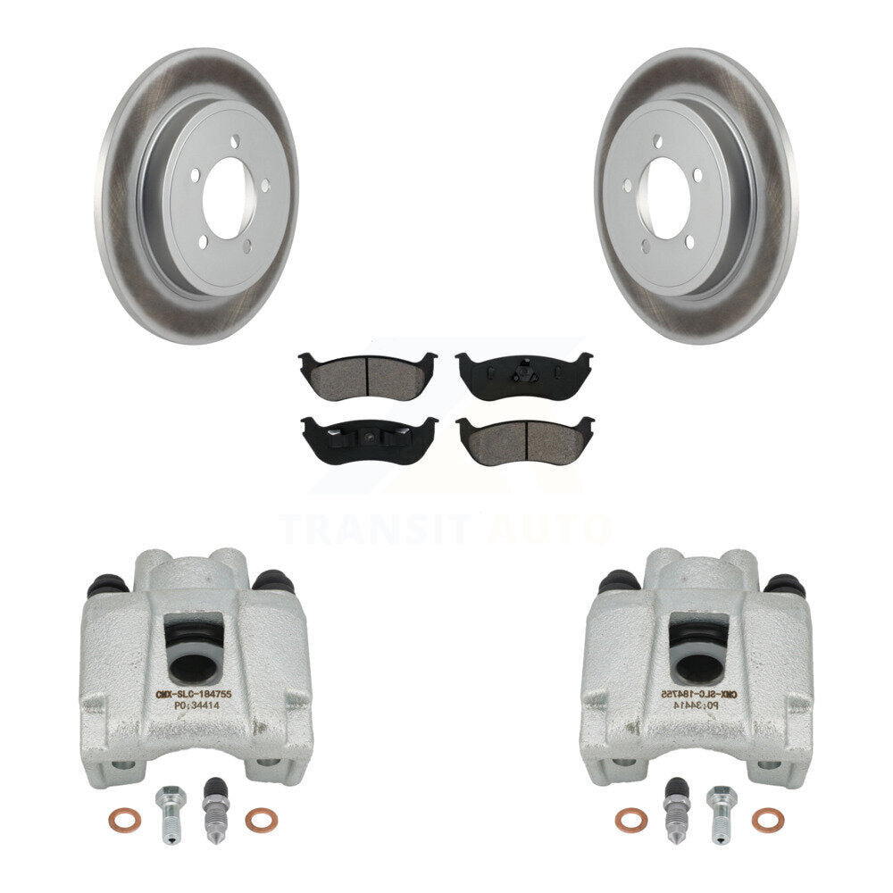 Rear Disc Brake Caliper Coated Rotors And Semi-Metallic Pads Kit For Ford Explorer Mercury Mountaineer KCG-100250S by Transit Auto