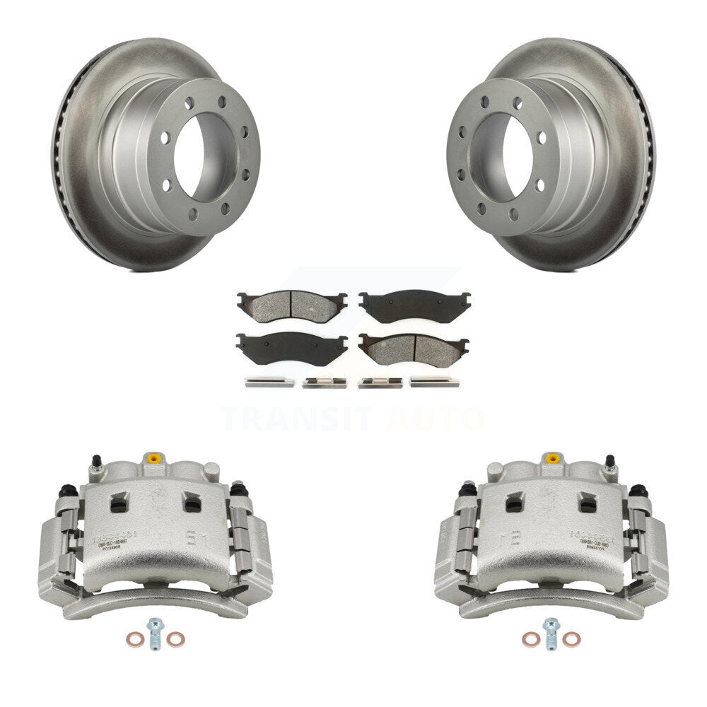 Rear Disc Brake Caliper Coated Rotors And Semi-Metallic Pads Kit For Dodge Ram 3500 KCG-100254S