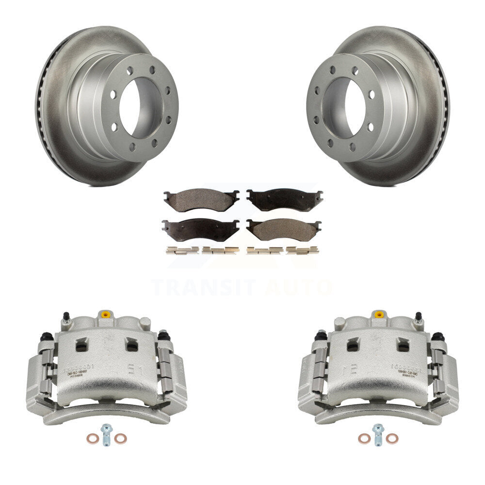 Rear Disc Brake Caliper Coated Rotors And Semi-Metallic Pads Kit For Dodge Ram 3500 KCG-100262P