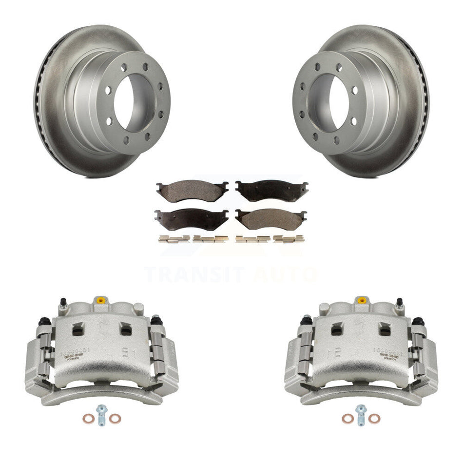 Rear Disc Brake Caliper Coated Rotors And Semi-Metallic Pads Kit For Dodge Ram 3500 KCG-100262P