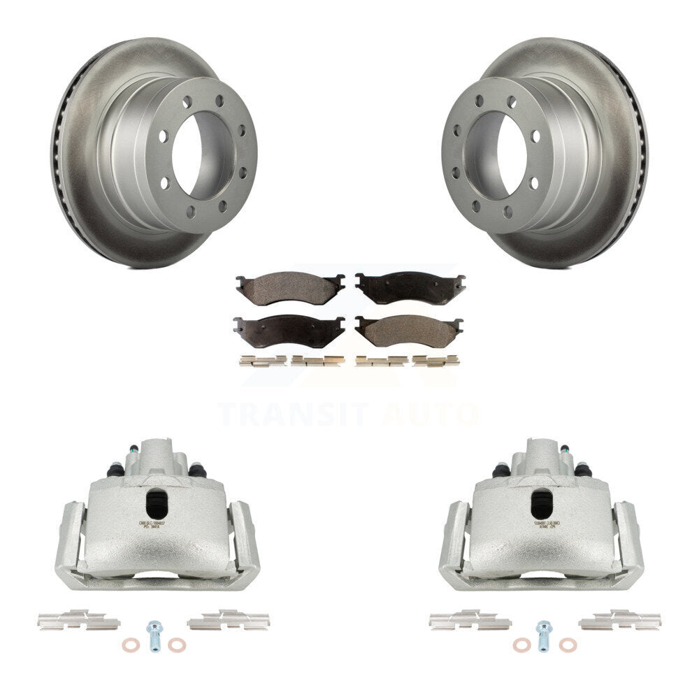 Rear Disc Brake Caliper Coat Rotors Ceramic Pad Kit For Dodge Ram 1500 With 8 Lug Wheels KCG-100281T