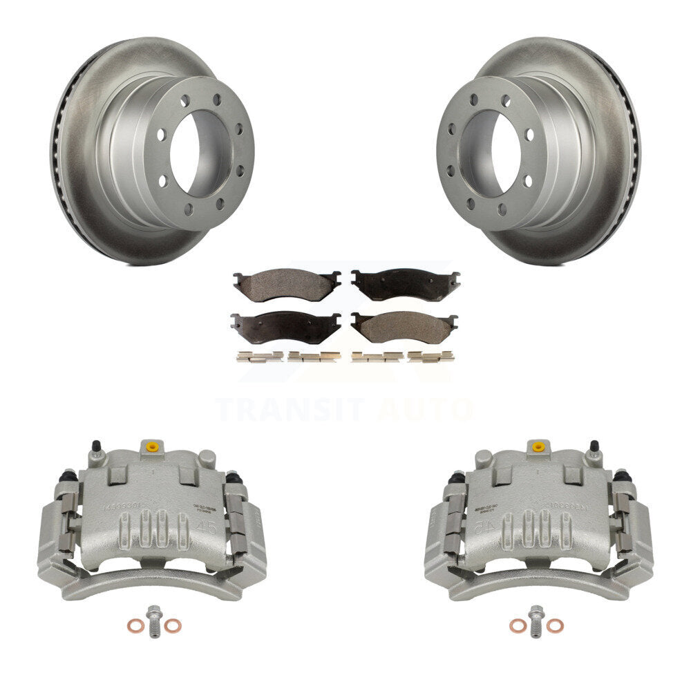 Rear Disc Brake Caliper Coated Rotors And Ceramic Pads Kit For Dodge Ram 3500 2500 1500 KCG-100282T