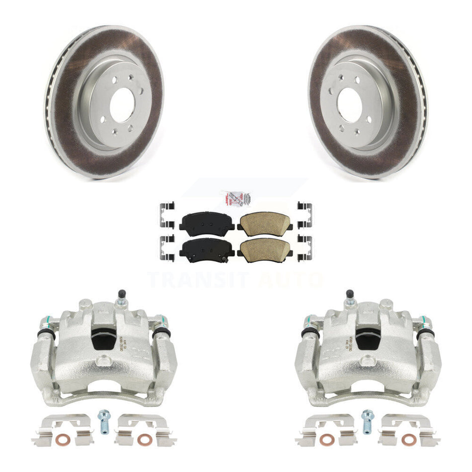 Front Disc Brake Caliper Coated Rotors And Ceramic Pads Kit For Kia Rio KCG-100290N