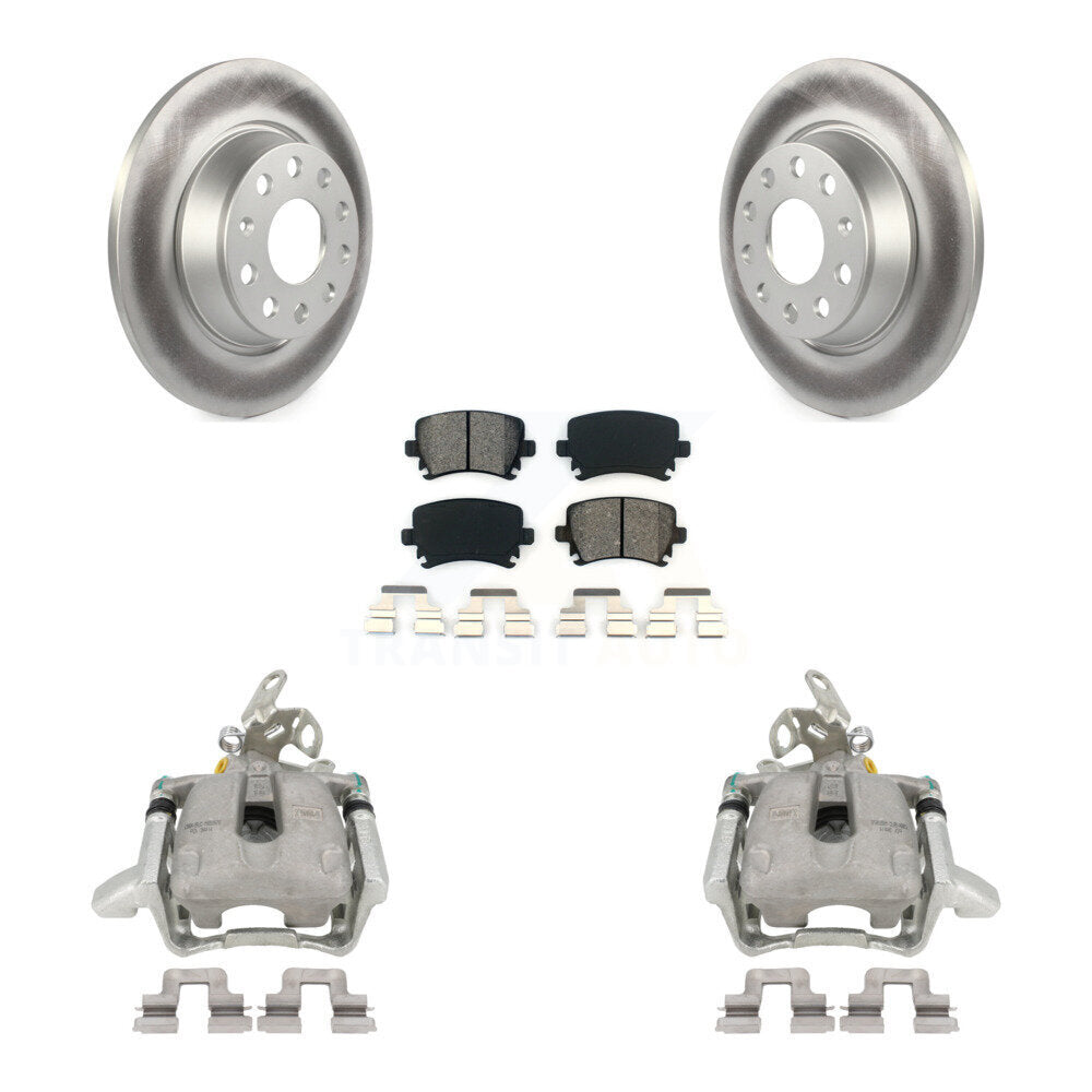 Rear Disc Brake Caliper Coated Rotors And Semi-Metallic Pads Kit For Volkswagen GTI Audi A3 Quattro With 282mm Diameter Rotor KCG-100301S by Transit Auto