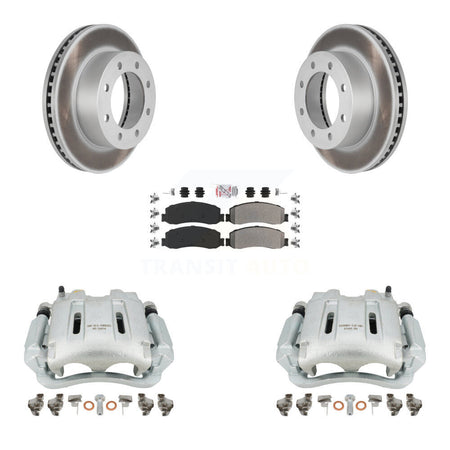 Front Disc Brake Caliper Coated Rotors And Semi-Metallic Pads Kit For Ford F-250 Super Duty F-350 With Single Rear Wheels 4WD KCG-100314N by Transit Auto