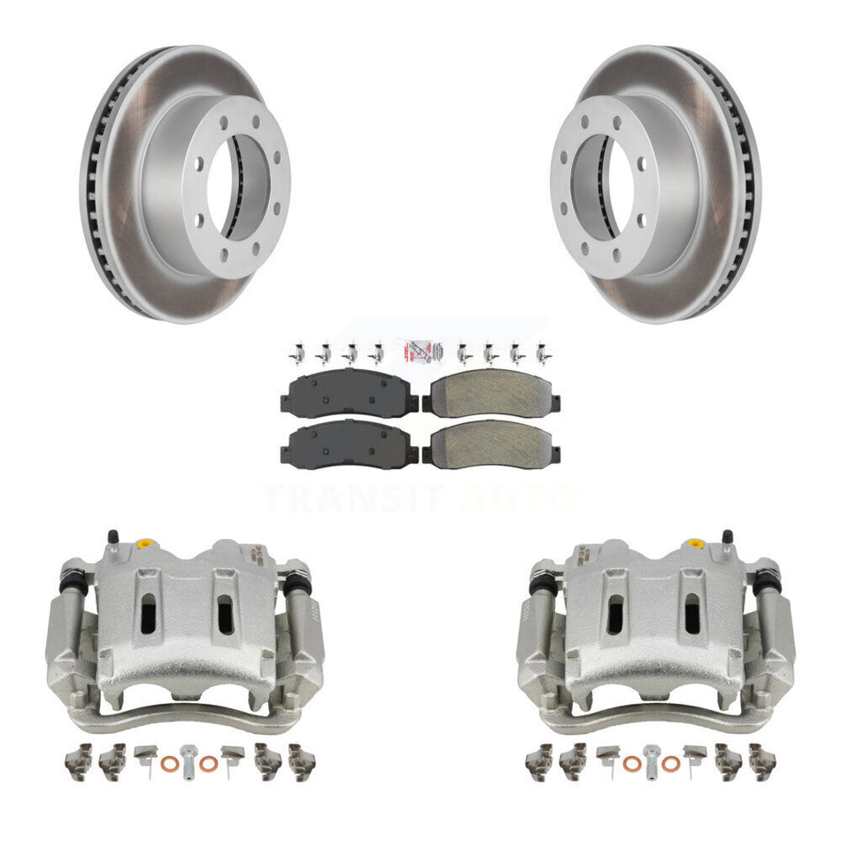 Front Disc Brake Caliper Coated Rotors And Semi-Metallic Pads Kit For Ford F-250 Super Duty F-350 KCG-100316N