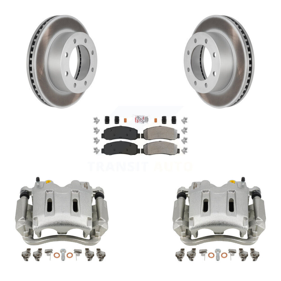 Front Disc Brake Caliper Coated Rotors And Semi-Metallic Pads Kit For Ford F-250 Super Duty F-350 KCG-100317N