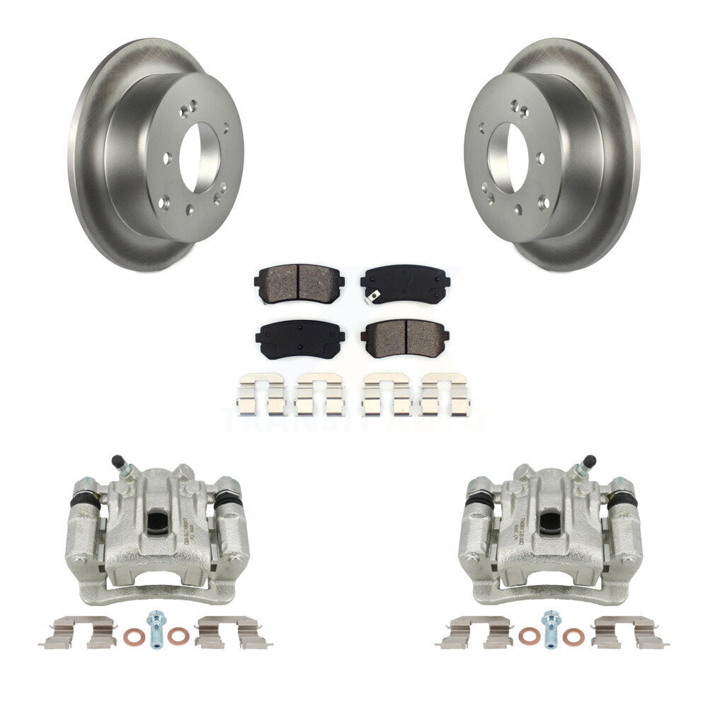 Rear Disc Brake Caliper Coated Rotors And Semi-Metallic Pads Kit For Kia Forte Koup Forte5 KCG-100319S by Transit Auto