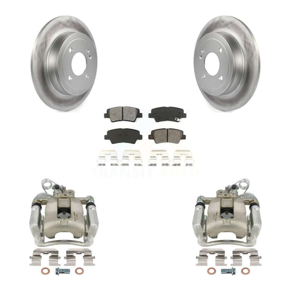 Rear Disc Brake Caliper Coated Rotors And Semi-Metallic Pads Kit For 2012-2017 Kia Rio KCG-100324S