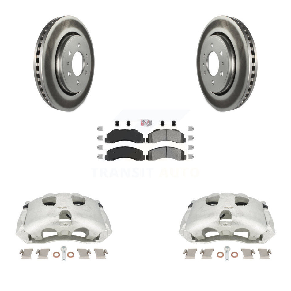 Front Disc Brake Caliper Coated Rotors And Semi-Metallic Pads Kit For Ford F-150 Expedition Lincoln Navigator KCG-100332N by Transit Auto