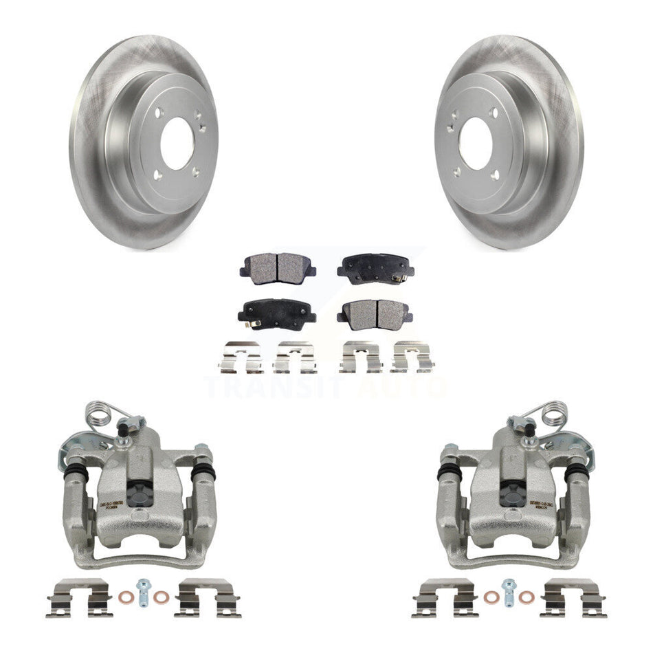 Rear Disc Brake Caliper Coated Rotors And Semi-Metallic Pads Kit For 2012-2016 Hyundai Accent KCG-100333P