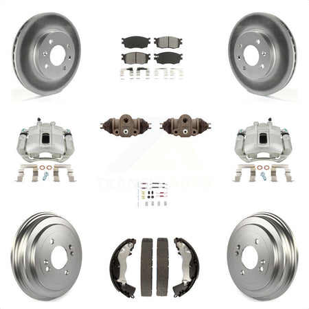 Front Rear Disc Brake Caliper Coated Rotors Drums Semi-Metallic Pads Shoes Wheel Cylinders And Hardware Kit (11Pc) For Hyundai Accent Kia Rio Rio5 KCG-100333S by Transit Auto