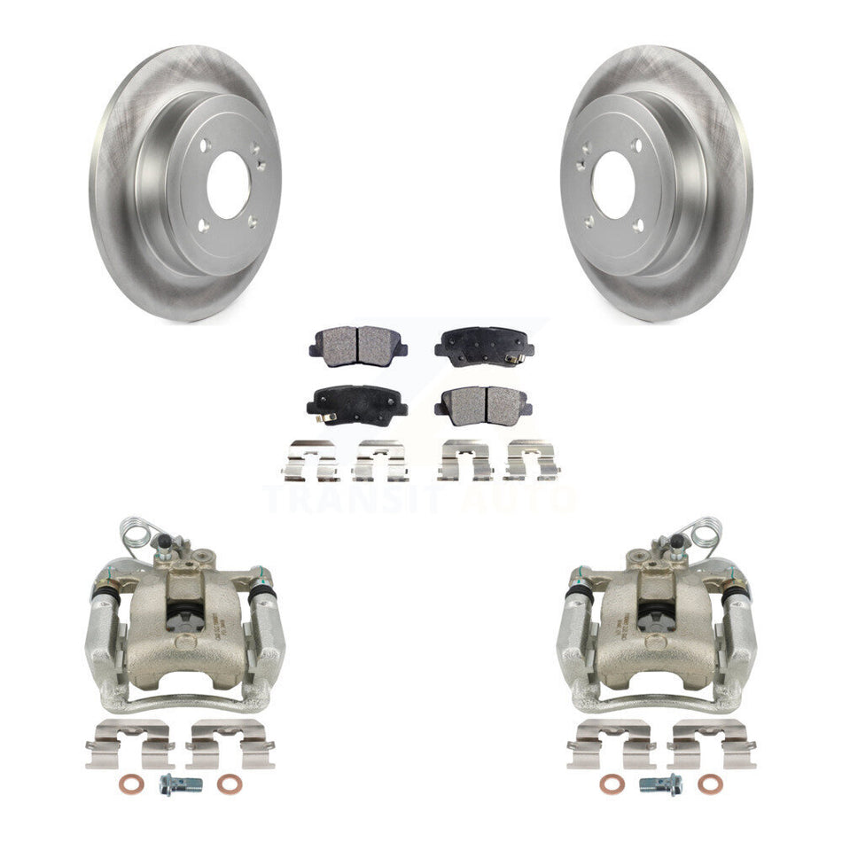 Rear Disc Brake Caliper Coated Rotors And Semi-Metallic Pads Kit For 2012-2017 Kia Rio KCG-100334P