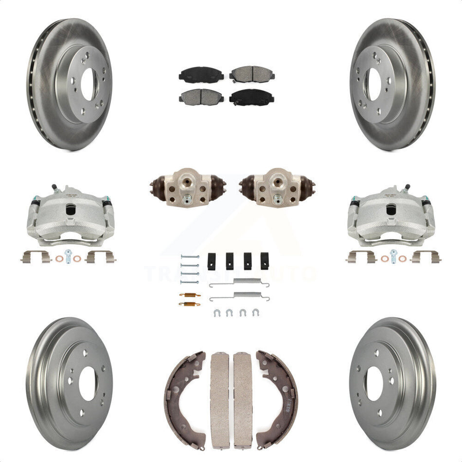 Front Rear Disc Brake Caliper Coated Rotors Drums Semi-Metallic Pads Shoes Wheel Cylinders And Hardware Kit (11Pc) For Honda Civic KCG-100334S by Transit Auto