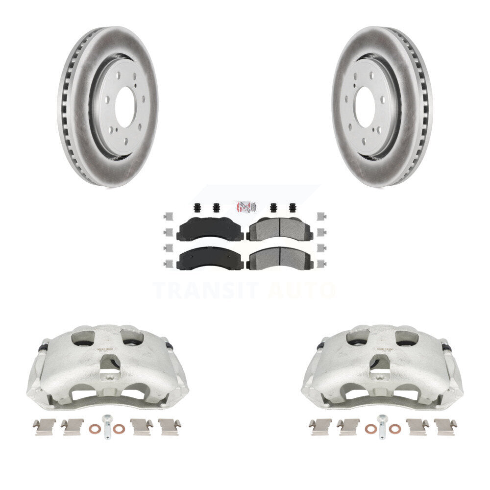 Front Disc Brake Caliper Coated Rotors And Semi-Metallic Pads Kit For 2010-2011 Ford F-150 With 7 Lug Wheels KCG-100338N by Transit Auto