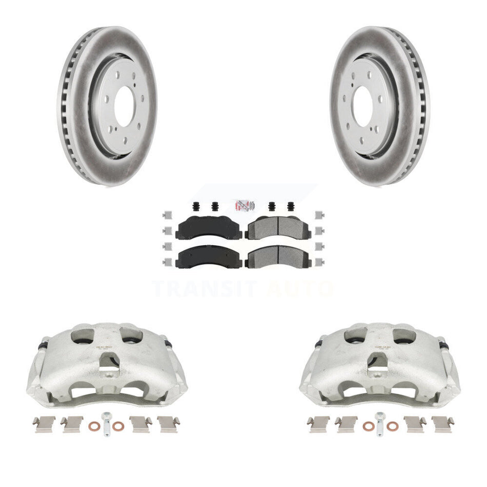 Front Disc Brake Caliper Coated Rotors And Semi-Metallic Pads Kit For 2010-2011 Ford F-150 With 7 Lug Wheels KCG-100338N by Transit Auto