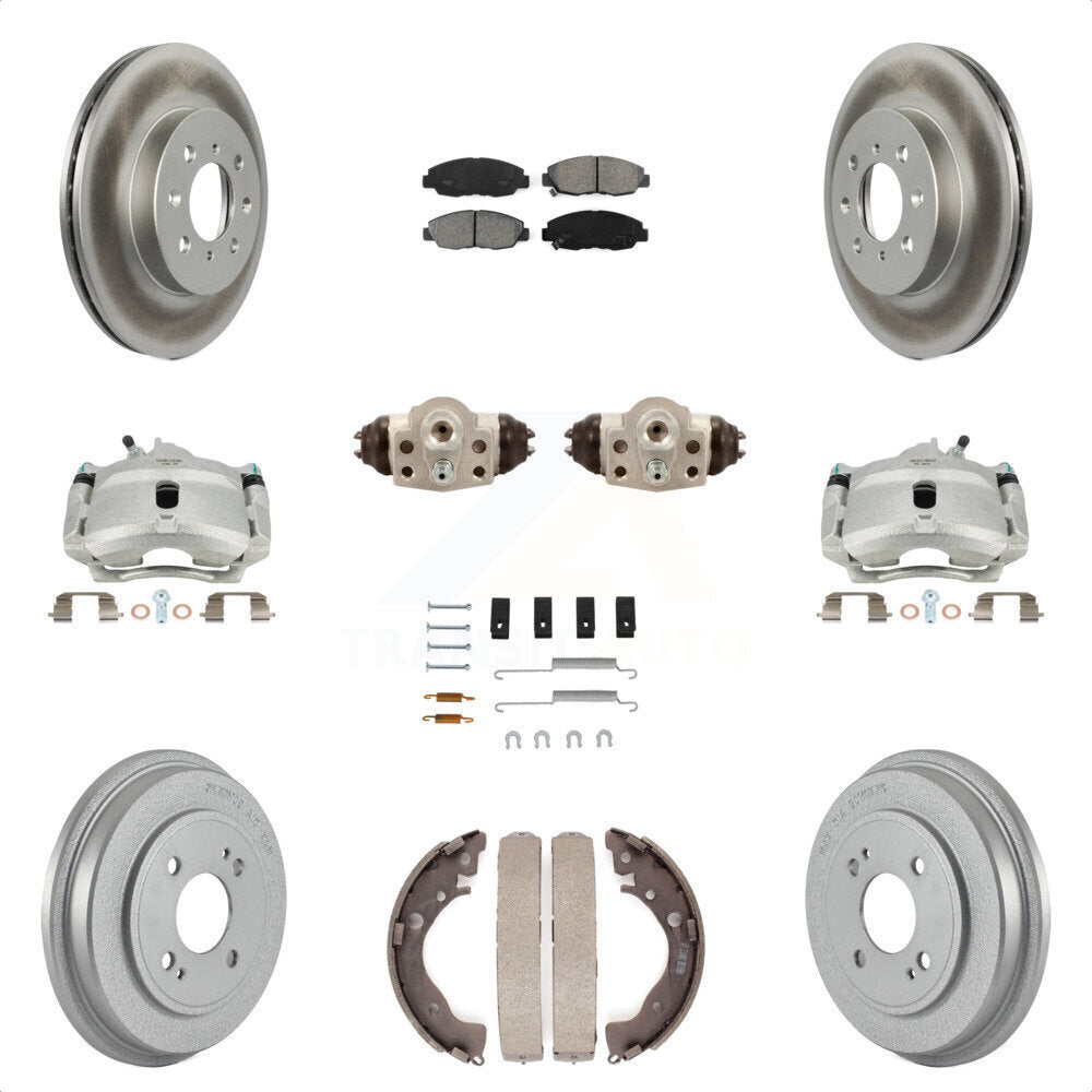 Front Rear Disc Brake Caliper Coated Rotors Drums Semi-Metallic Pads Shoes Wheel Cylinders And Hardware Kit (11Pc) For Honda Insight KCG-100339S by Transit Auto