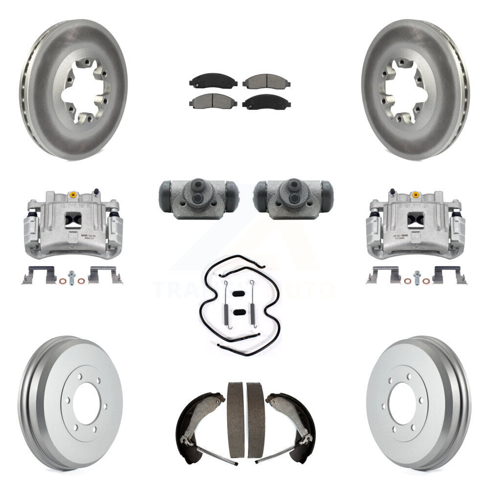 Front Rear Brake Caliper Coat Rotor Drum Semi-Metallic Pad Shoes Cylinder Kit (11Pc) For KCG-100340S