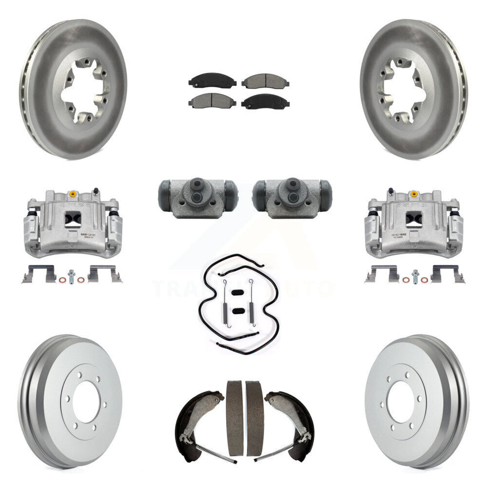 Front Rear Brake Caliper Coat Rotor Drum Semi-Metallic Pad Shoes Cylinder Kit (11Pc) For KCG-100340S
