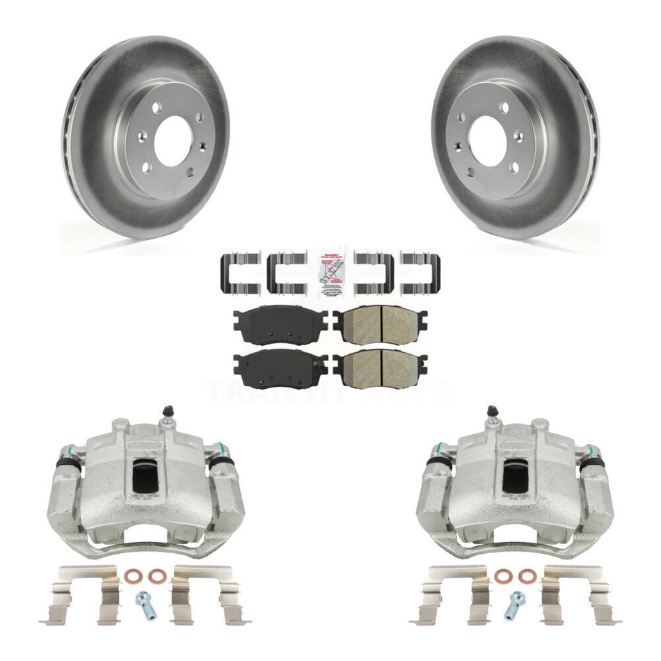 Front Disc Brake Caliper Coated Rotors And Semi-Metallic Pads Kit For Hyundai Accent Kia Rio Rio5 KCG-100341N