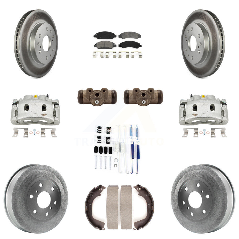 Front Rear Brake Caliper Coat Rotor Drum Semi-Metallic Pad Shoes Cylinder Kit (11Pc) For KCG-100341S