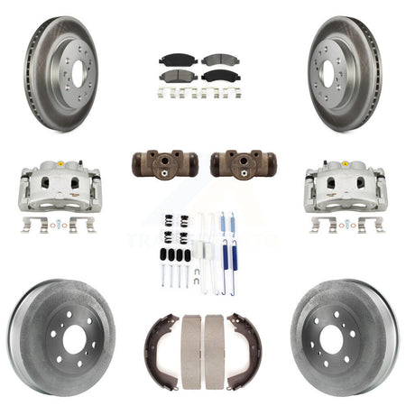 Front Rear Brake Caliper Coat Rotor Drum Semi-Metallic Pad Shoes Cylinder Kit (11Pc) For KCG-100341S