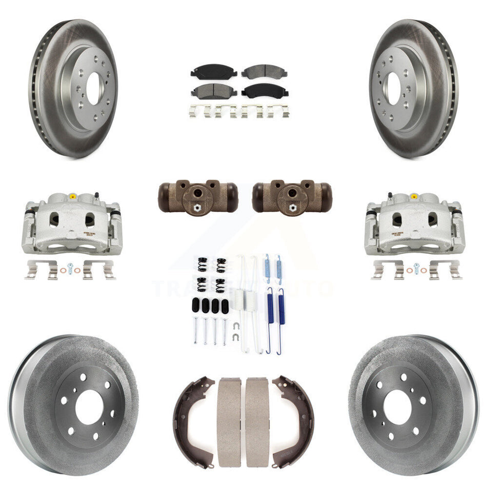 Front Rear Brake Caliper Coat Rotor Drum Semi-Metallic Pad Shoes Cylinder Kit (11Pc) For KCG-100341S