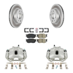 Front Disc Brake Caliper Coated Rotors And Semi-Metallic Pads Kit For 2006 Hyundai Accent Hatchback KCG-100342N