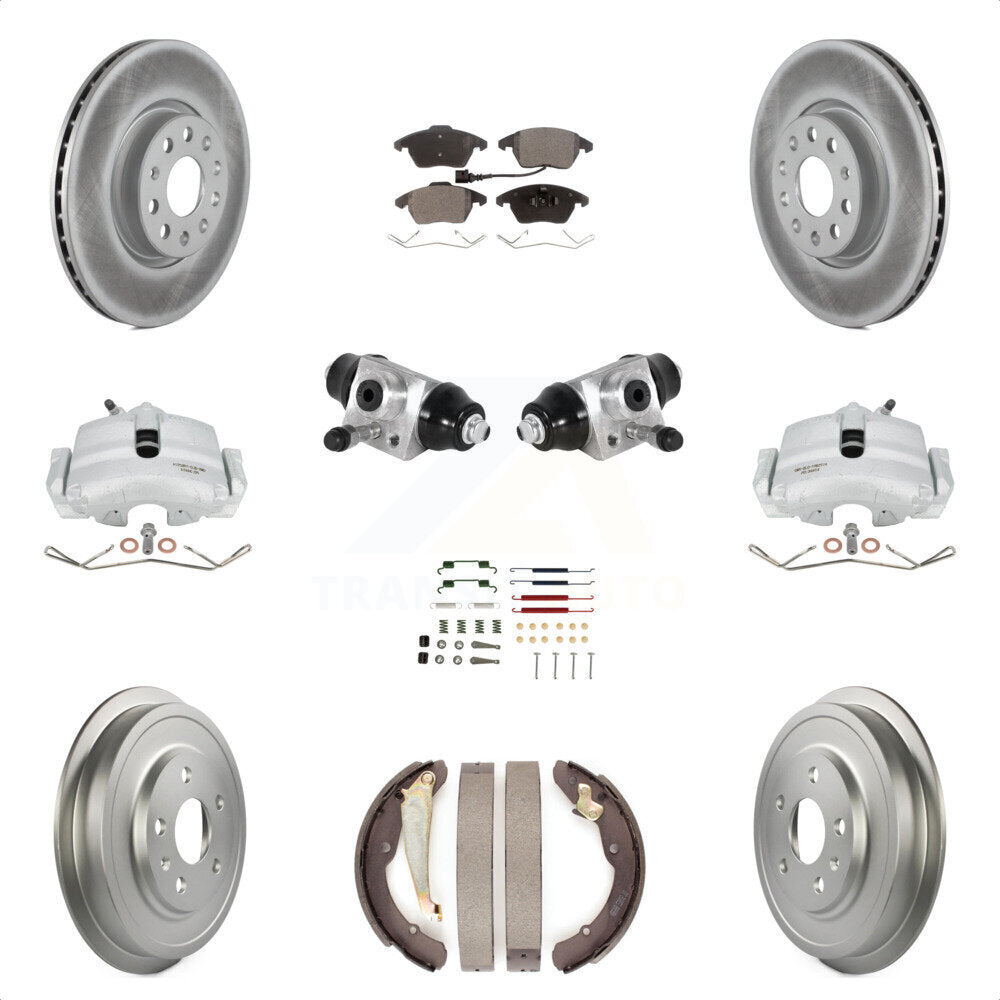 Front Rear Brake Caliper Coated Rotor Drum Semi-Metallic Pad Shoes Cylinder Hardware Kit (11Pc) For Volkswagen Jetta 2.5L with rear brakes With 312mm Diameter KCG-100342P by Transit Auto