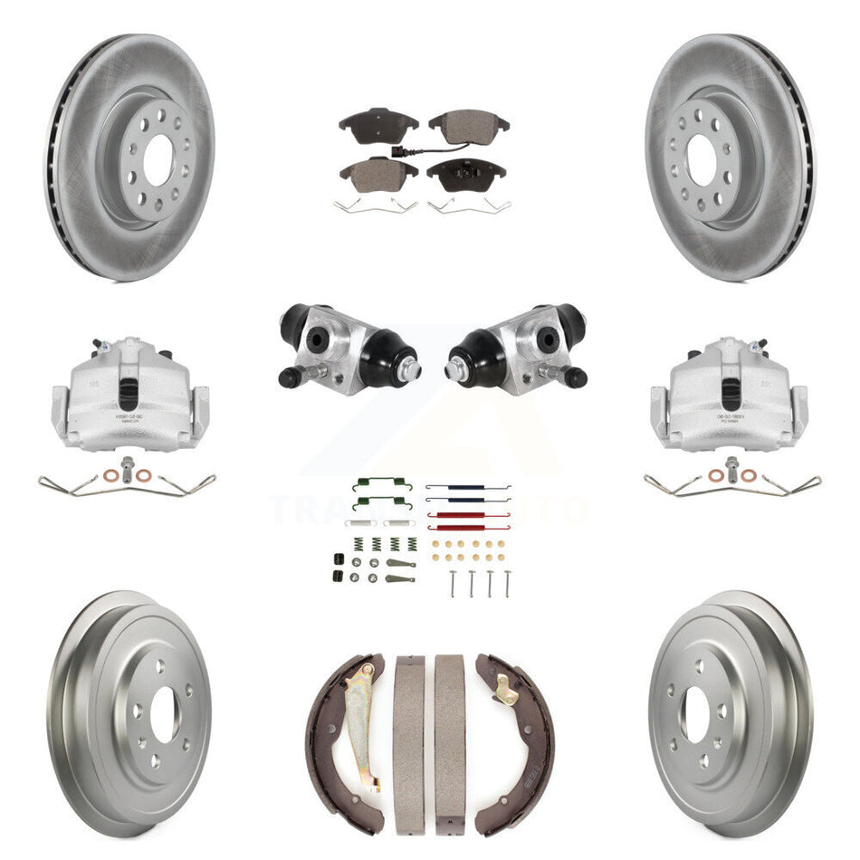 Front Rear Brake Caliper Coated Rotor Drum Semi-Metallic Pad Shoes Cylinder Hardware Kit (11Pc) For Volkswagen Jetta 2.5L with rear brakes With 312mm Diameter KCG-100342P