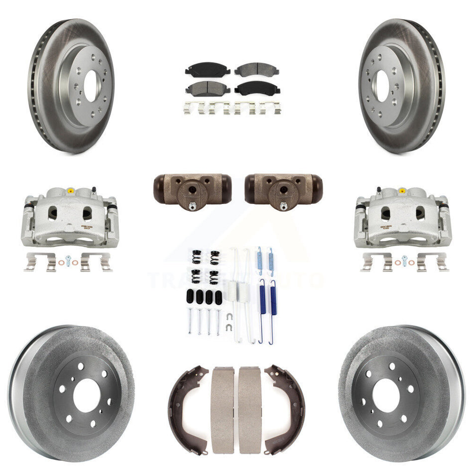 Front Rear Brake Caliper Coat Rotor Drum Semi-Metallic Pad Shoes Cylinder Kit (11Pc) For KCG-100342S