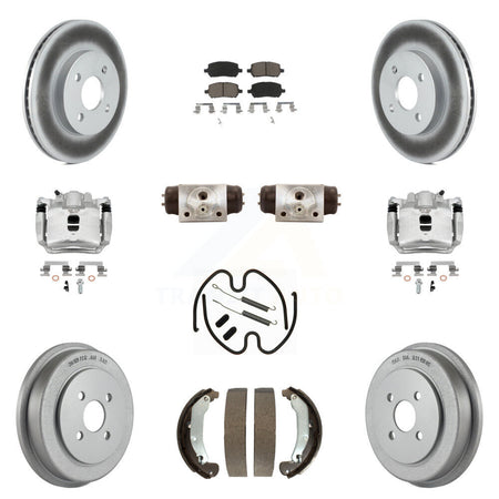 Front Rear Disc Brake Caliper Coated Rotor Drum Ceramic Pad Shoe Cylinder Kit (11Pc) For KCG-100343C