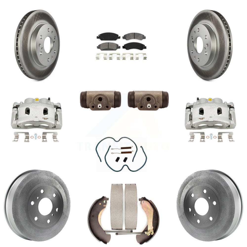 Front Rear Brake Caliper Coat Rotor Drum Semi-Metallic Pad Shoes Cylinder Kit (11Pc) For KCG-100343S