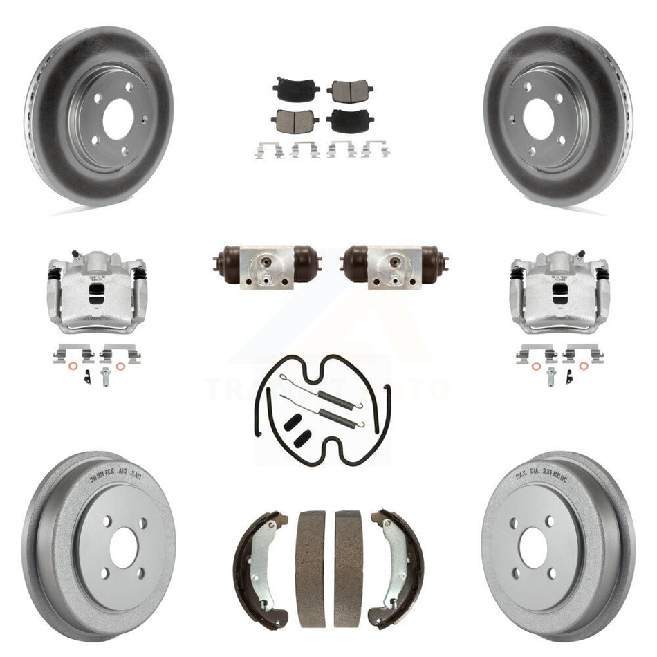 Front Rear Disc Brake Caliper Coated Rotor Drum Ceramic Pad Shoe Cylinder Kit (11Pc) For KCG-100345C