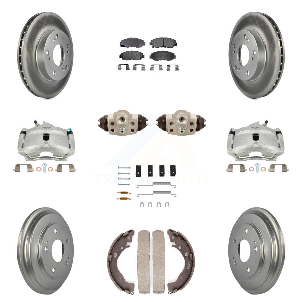 Front Rear Disc Brake Caliper Coated Rotors Drums Ceramic Pads Shoes Wheel Cylinders And Hardware Kit (11Pc) For Honda Civic KCG-100345T by Transit Auto