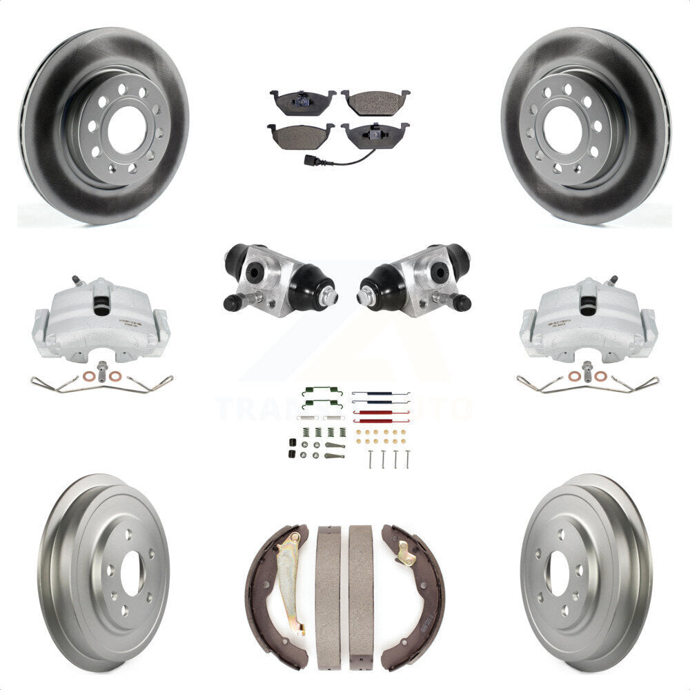 Front Rear Brake Caliper Coated Rotor Drum Semi-Metallic Pad Shoes Cylinder Hardware Kit (11Pc) For Volkswagen Jetta 2.5L with rear brakes With 280mm Diameter KCG-100346P by Transit Auto