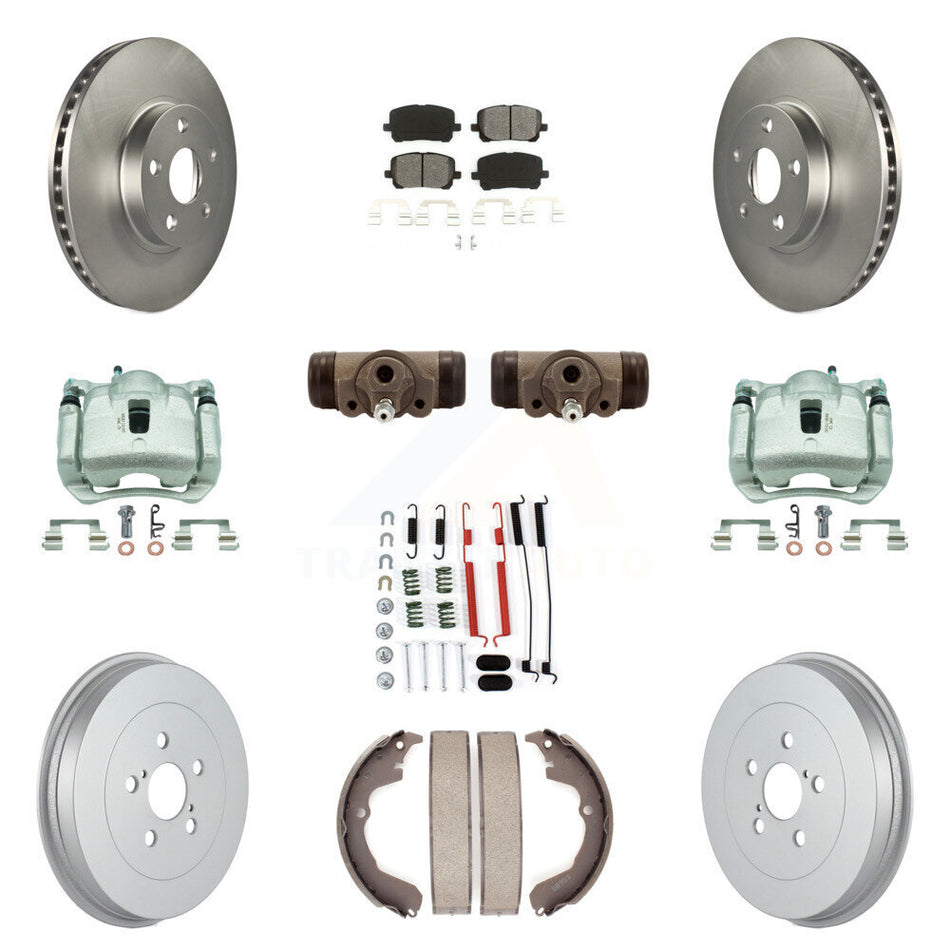 Front Rear Brake Caliper Coat Rotor Drum Semi-Metallic Pad Shoes Cylinder Kit (11Pc) For KCG-100348S