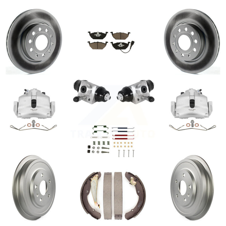 Front Rear Brake Caliper Coated Rotor Drum Ceramic Pad Shoes Cylinder Hardware Kit (11Pc) For 11-12 Volkswagen Jetta 2.5L with rear brakes With 280mm Diameter KCG-100349C