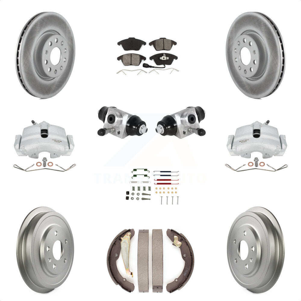 Front Rear Brake Caliper Coated Rotor Drum Semi-Metallic Pad Shoes Cylinder Hardware Kit (11Pc) For Volkswagen Jetta 2.5L with rear brakes With 312mm Diameter KCG-100349S by Transit Auto