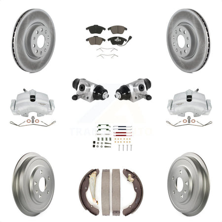 Front Rear Brake Caliper Coated Rotor Drum Ceramic Pad Shoes Cylinder Hardware Kit (11Pc) For 11-12 Volkswagen Jetta 2.5L with rear brakes With 312mm Diameter KCG-100350C by Transit Auto