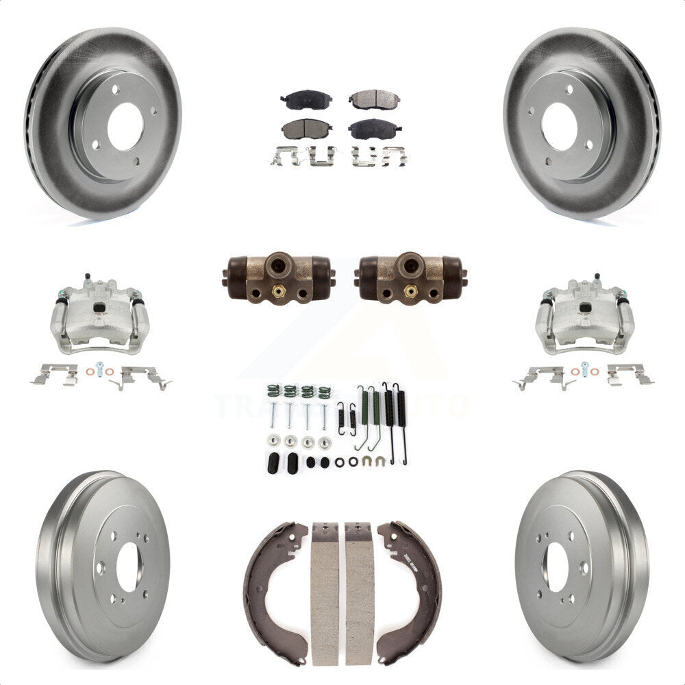 Front Rear Disc Brake Caliper Coated Rotors Drums Semi-Metallic Pads Shoes Wheel Cylinders And Hardware Kit (11Pc) For Nissan Sentra KCG-100350P by Transit Auto