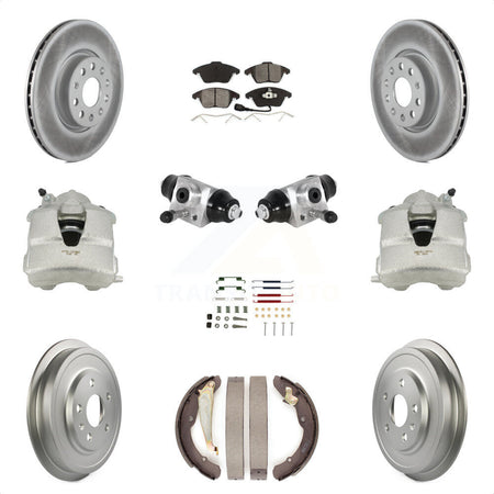 Front Rear Disc Brake Caliper Coated Rotors Drums Semi-Metallic Pads Shoes Wheel Cylinders And Hardware Kit (11Pc) For Volkswagen Jetta With 312mm Diameter Rotor KCG-100350S by Transit Auto