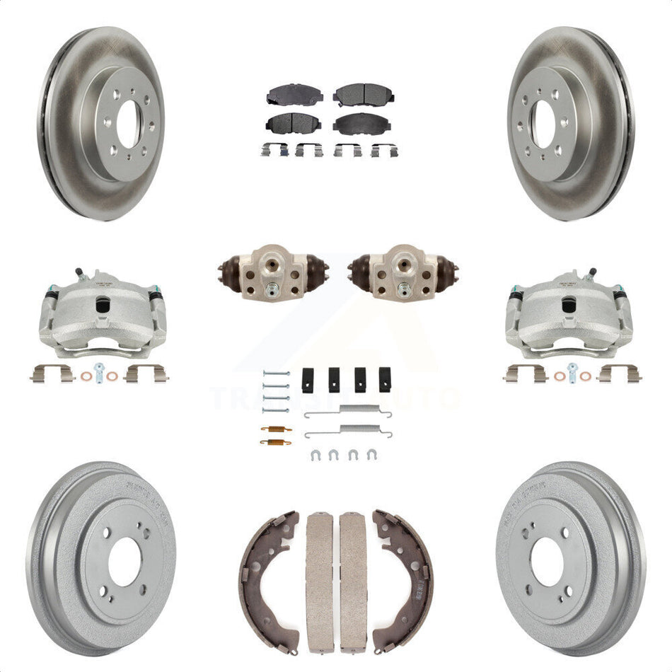 Front Rear Disc Brake Caliper Coated Rotors Drums Ceramic Pads Shoes Wheel Cylinders And Hardware Kit (11Pc) For Honda Insight KCG-100350T by Transit Auto