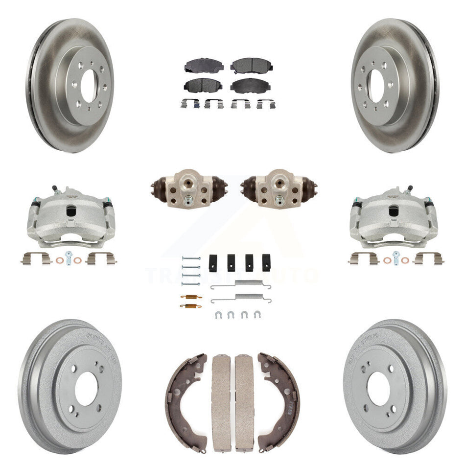 Front Rear Disc Brake Caliper Coated Rotors Drums Ceramic Pads Shoes Wheel Cylinders And Hardware Kit (11Pc) For Honda Insight KCG-100350T