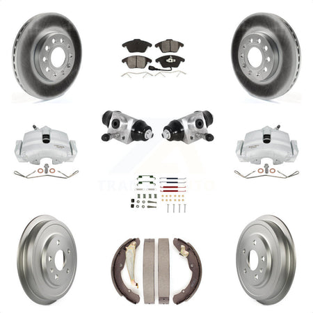 Front Rear Brake Caliper Coated Rotor Drum Semi-Metallic Pad Shoes Cylinder Hardware Kit (11Pc) For Volkswagen Jetta 2.5L with rear brakes With 288mm Diameter KCG-100351S by Transit Auto