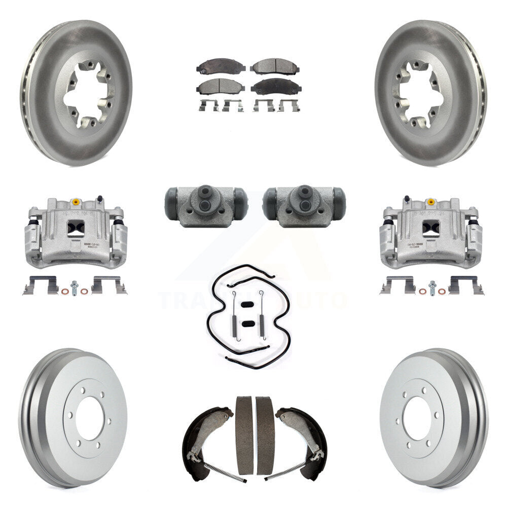 Front Rear Brake Caliper Coated Rotor Drum Ceramic Pad Shoes Cylinder Kit (11Pc) For GMC KCG-100351T