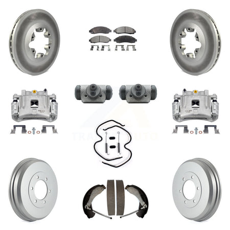 Front Rear Brake Caliper Coated Rotor Drum Ceramic Pad Shoes Cylinder Kit (11Pc) For GMC KCG-100351T